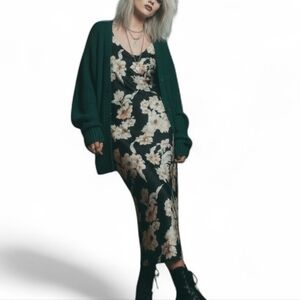 VTG Linda Black Floral Maxi Nightgown XL Silky Romantic Lounge Slip Dress